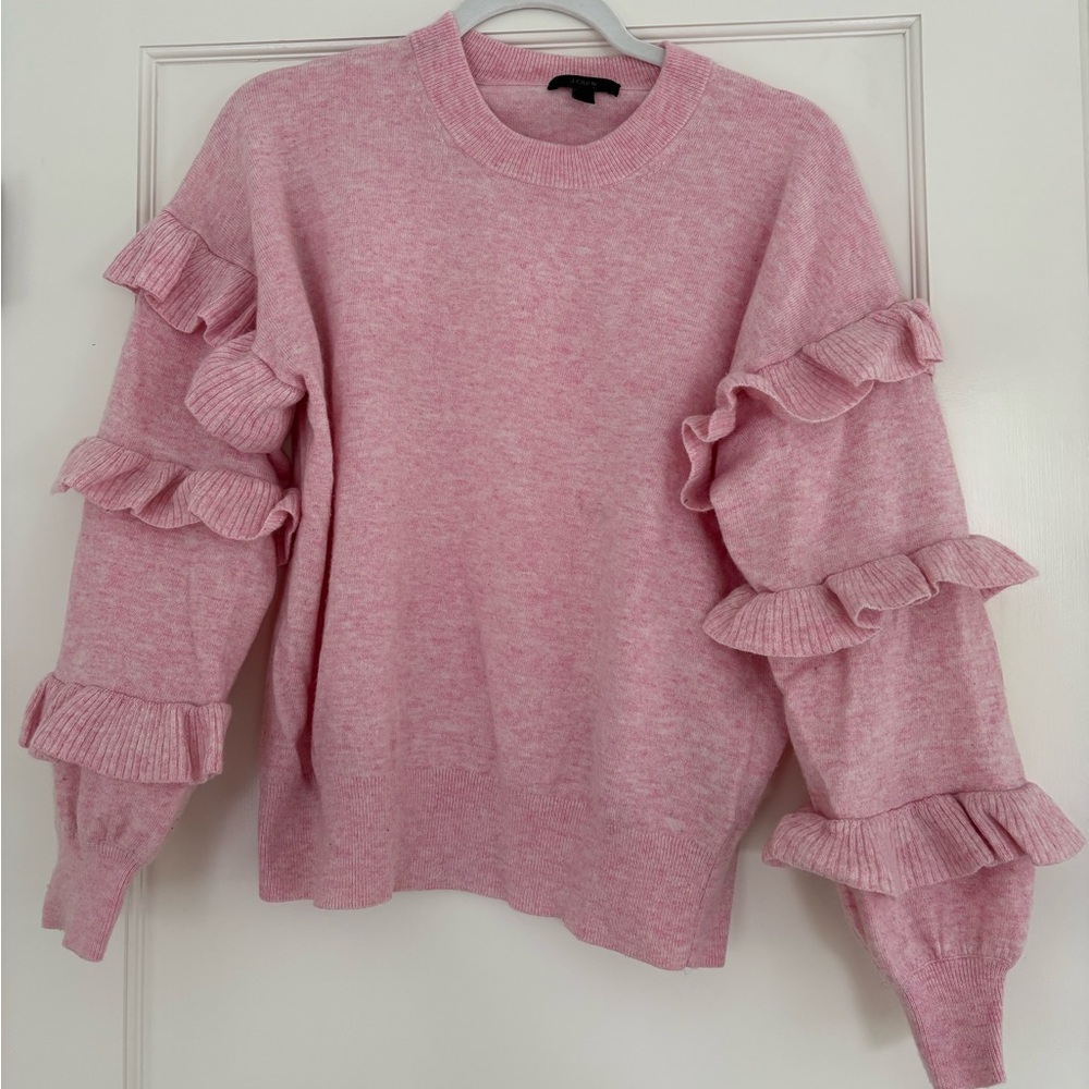 J. Crew Soft Pink Ruffle Sleeve Sweater
